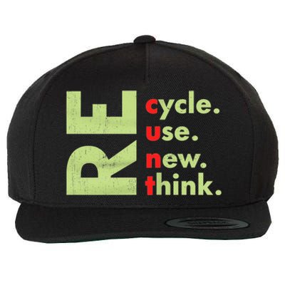 Recycle Reuse Renew Rethink Crisis Environmental Activism Wool Snapback Cap