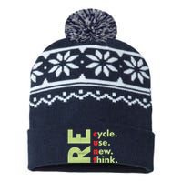 Recycle Reuse Renew Rethink Crisis Environmental Activism USA-Made Snowflake Beanie