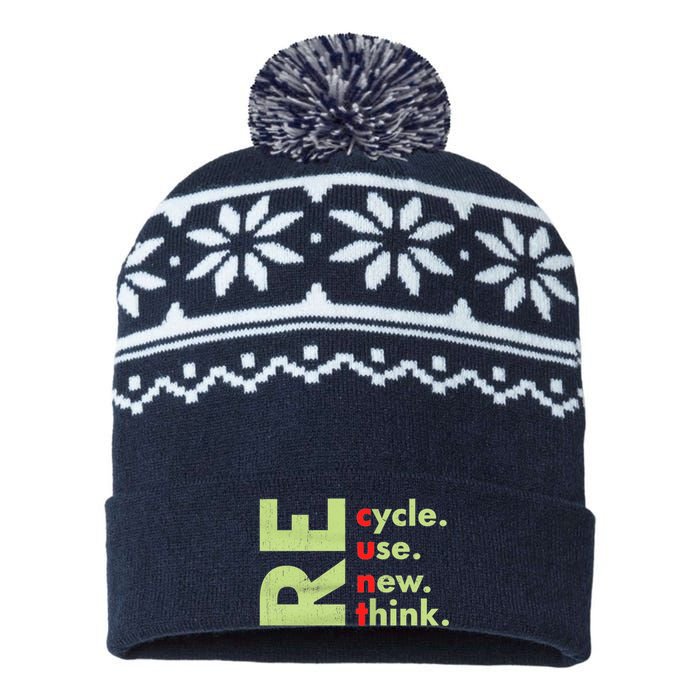 Recycle Reuse Renew Rethink Crisis Environmental Activism USA-Made Snowflake Beanie