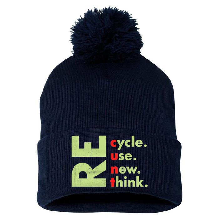 Recycle Reuse Renew Rethink Crisis Environmental Activism Pom Pom 12in Knit Beanie