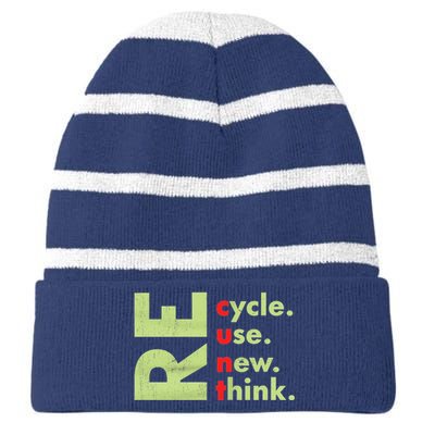 Recycle Reuse Renew Rethink Crisis Environmental Activism Striped Beanie with Solid Band