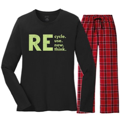 Recycle Reuse Renew Rethink Crisis Environmental Activism Women's Long Sleeve Flannel Pajama Set 