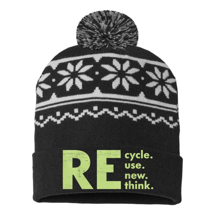 Recycle Reuse Renew Rethink Crisis Environmental Activism USA-Made Snowflake Beanie