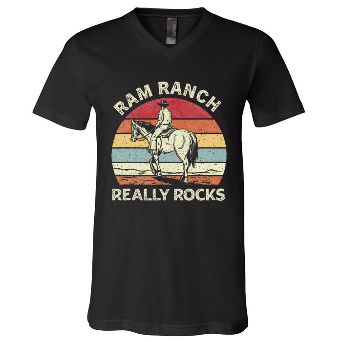 Ram Ranch Really Rock Vintage Western Rodeo Cow Horseback V-Neck T-Shirt