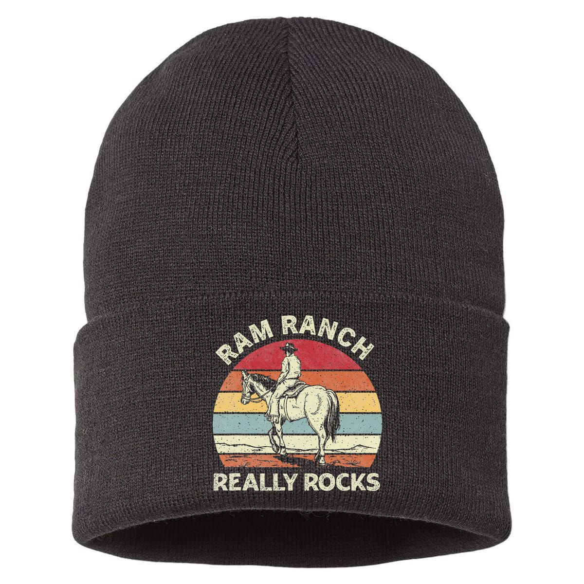 Ram Ranch Really Rock Vintage Western Rodeo Cow Horseback Sustainable Knit Beanie