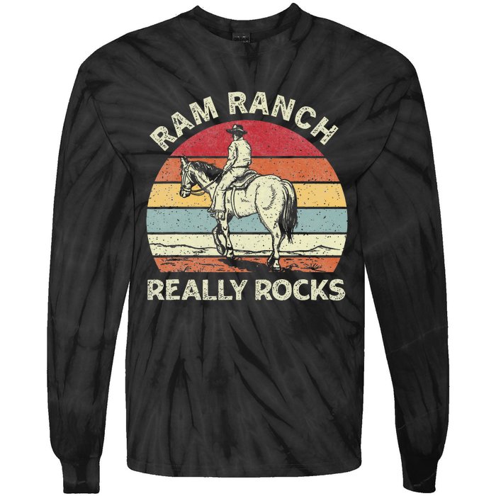 Ram Ranch Really Rock Vintage Western Rodeo Cow Horseback Tie-Dye Long Sleeve Shirt