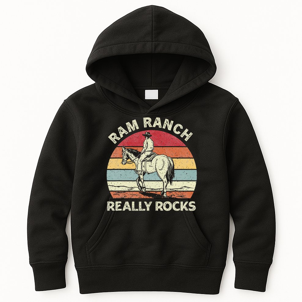 Ram Ranch Really Rock Vintage Western Rodeo Cow Horseback Kids Hoodie