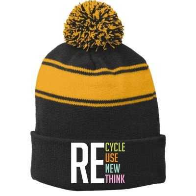 Recycle Reuse Renew Rethink Crisis Environmental Activism Stripe Pom Pom Beanie