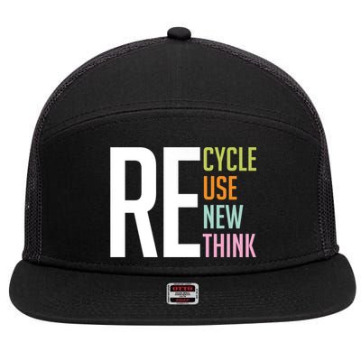 Recycle Reuse Renew Rethink Crisis Environmental Activism 7 Panel Mesh Trucker Snapback Hat