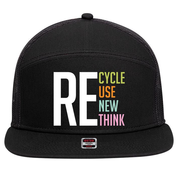 Recycle Reuse Renew Rethink Crisis Environmental Activism 7 Panel Mesh Trucker Snapback Hat