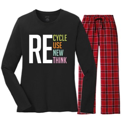 Recycle Reuse Renew Rethink Crisis Environmental Activism Women's Long Sleeve Flannel Pajama Set 