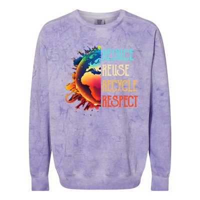 Reduce Reuse Recycle Respect Save The Earth Awareness Gift Colorblast Crewneck Sweatshirt