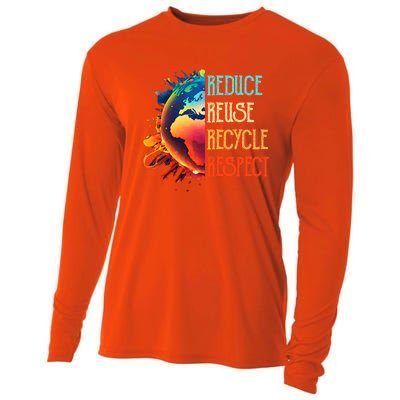 Reduce Reuse Recycle Respect Save The Earth Awareness Gift Cooling Performance Long Sleeve Crew