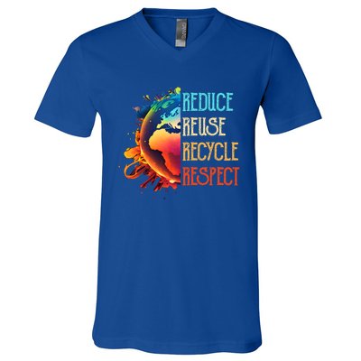 Reduce Reuse Recycle Respect Save The Earth Awareness Gift V-Neck T-Shirt