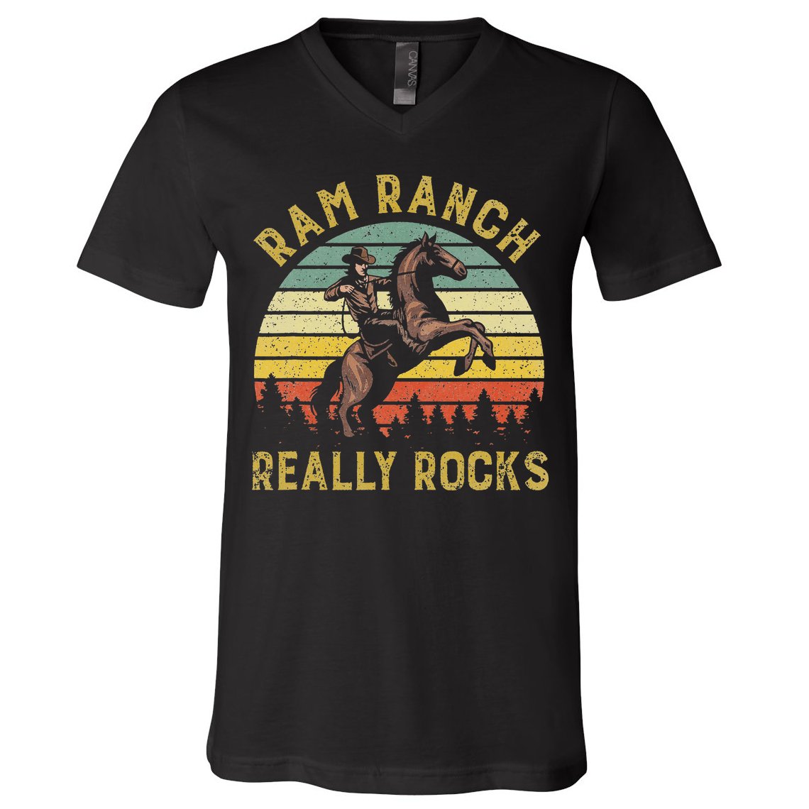 Ram Ranch Really Rocks Vintage Western Cow Country Lover V-Neck T-Shirt