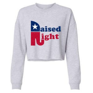 Raised Right Republican Elephant Retro Style Patriotic Gift Cute Gift Cropped Pullover Crew