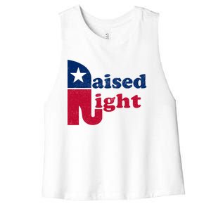 Raised Right Republican Elephant Retro Style Patriotic Gift Cute Gift Women's Racerback Cropped Tank