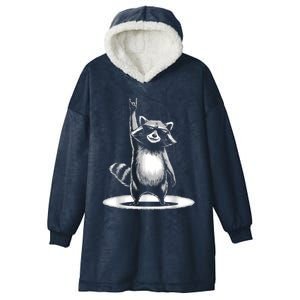 Retro Raccoon Rock Music Gift Women Funny Raccoon Hooded Wearable Blanket