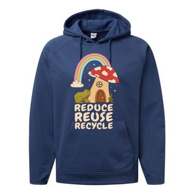 Reduce Reuse Recycle Rainforest Gift Performance Fleece Hoodie