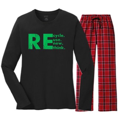 Recycle Reuse Renew Rethink Crisis Environmental Activism Women's Long Sleeve Flannel Pajama Set 