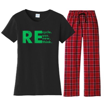 Recycle Reuse Renew Rethink Crisis Environmental Activism Women's Flannel Pajama Set