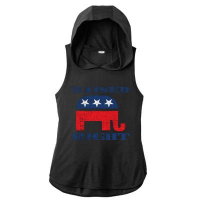 Raised Right Republican Elephant Retro Style Distressed Gift Ladies PosiCharge Tri-Blend Wicking Draft Hoodie Tank