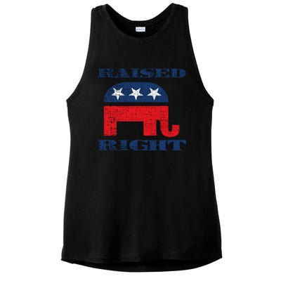 Raised Right Republican Elephant Retro Style Distressed Gift Ladies PosiCharge Tri-Blend Wicking Tank