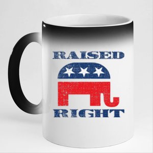 Raised Right Republican Elephant Retro Style Distressed Gift 11oz Black Color Changing Mug