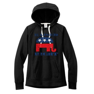 Raised Right Republican Elephant Retro Style Distressed Gift Women's Fleece Hoodie