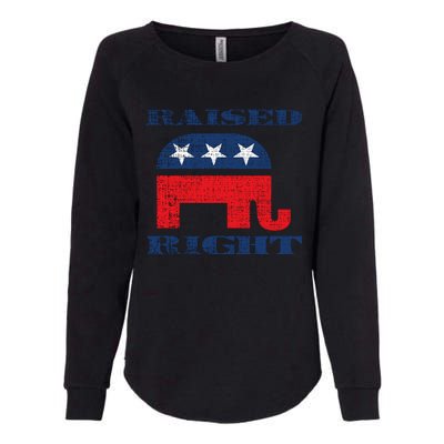 Raised Right Republican Elephant Retro Style Distressed Gift Womens California Wash Sweatshirt