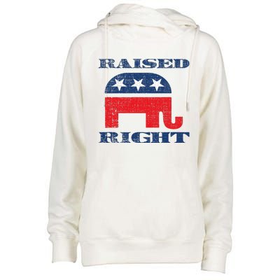 Raised Right Republican Elephant Retro Style Distressed Gift Womens Funnel Neck Pullover Hood