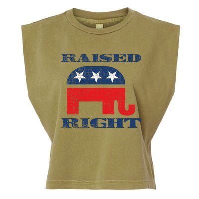 Raised Right Republican Elephant Retro Style Distressed Gift Garment-Dyed Women's Muscle Tee