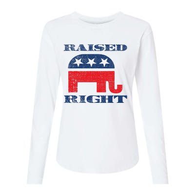 Raised Right Republican Elephant Retro Style Distressed Gift Womens Cotton Relaxed Long Sleeve T-Shirt