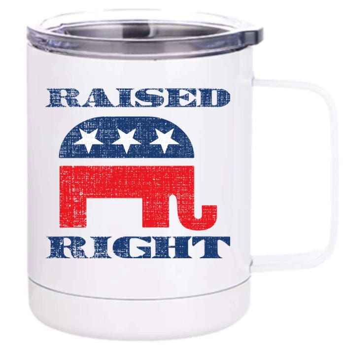 Raised Right Republican Elephant Retro Style Distressed Gift 12 oz Stainless Steel Tumbler Cup