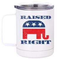 Raised Right Republican Elephant Retro Style Distressed Gift 12 oz Stainless Steel Tumbler Cup