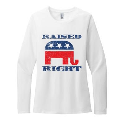 Raised Right Republican Elephant Retro Style Distressed Gift Womens CVC Long Sleeve Shirt