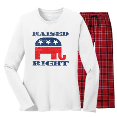 Raised Right Republican Elephant Retro Style Distressed Gift Women's Long Sleeve Flannel Pajama Set 