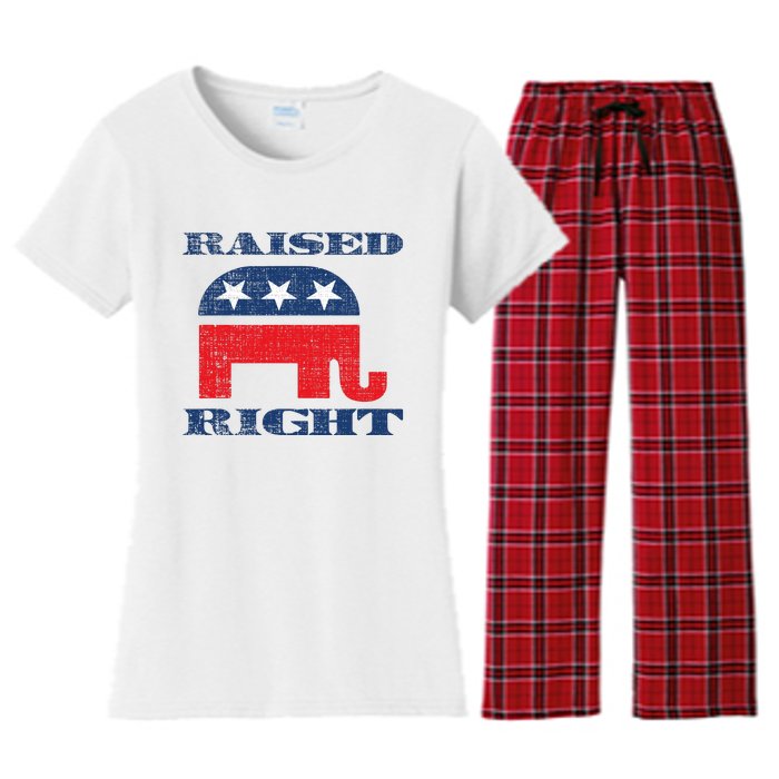 Raised Right Republican Elephant Retro Style Distressed Gift Women's Flannel Pajama Set