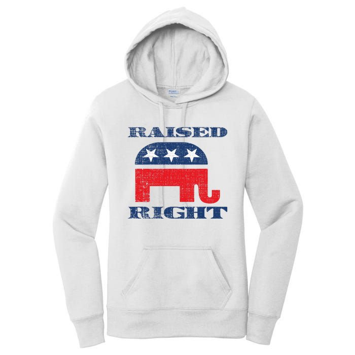 Raised Right Republican Elephant Retro Style Distressed Gift Women's Pullover Hoodie