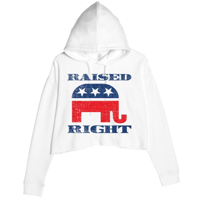 Raised Right Republican Elephant Retro Style Distressed Gift Crop Fleece Hoodie