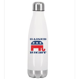 Raised Right Republican Elephant Retro Style Distressed Gift Stainless Steel Insulated Water Bottle