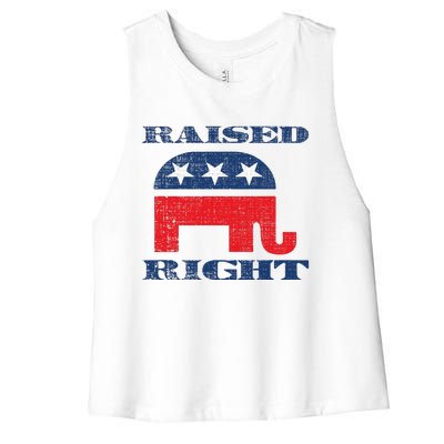 Raised Right Republican Elephant Retro Style Distressed Gift Women's Racerback Cropped Tank