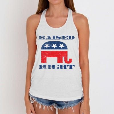 Raised Right Republican Elephant Retro Style Distressed Gift Women's Knotted Racerback Tank