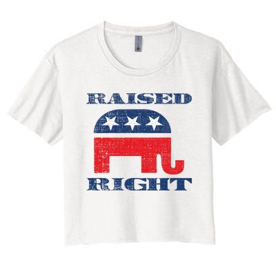 Raised Right Republican Elephant Retro Style Distressed Gift Women's Crop Top Tee