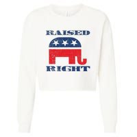 Raised Right Republican Elephant Retro Style Distressed Gift Cropped Pullover Crew