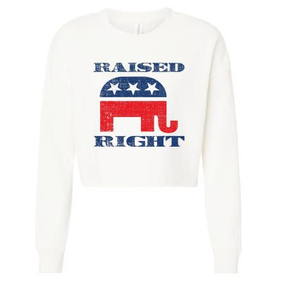 Raised Right Republican Elephant Retro Style Distressed Gift Cropped Pullover Crew