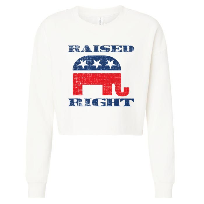 Raised Right Republican Elephant Retro Style Distressed Gift Cropped Pullover Crew