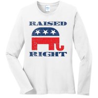 Raised Right Republican Elephant Retro Style Distressed Gift Ladies Long Sleeve Shirt