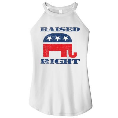 Raised Right Republican Elephant Retro Style Distressed Gift Women's Perfect Tri Rocker Tank