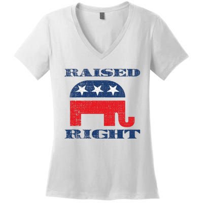 Raised Right Republican Elephant Retro Style Distressed Gift Women's V-Neck T-Shirt